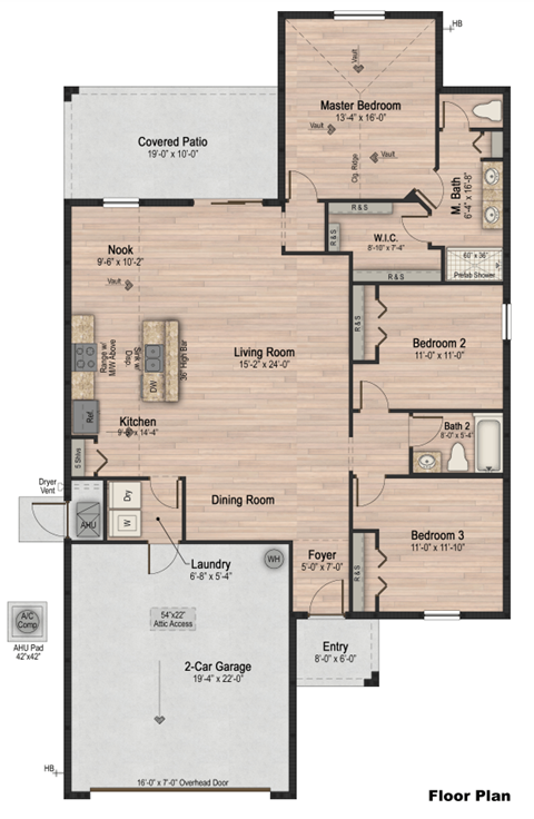 Floor plan for 3 beds, 2 baths, 1656 sqft